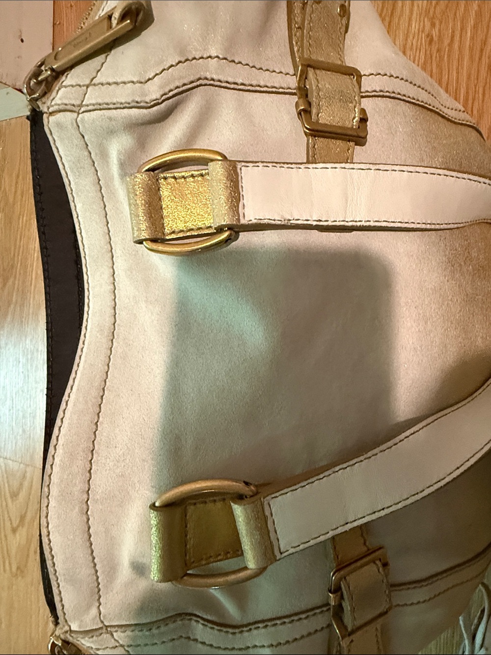 YSL Saint Laurent Downtown Leather Tote Shoulder Bag Gold Trim Off-White - Picture 12 of 13